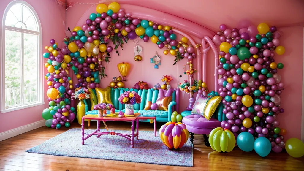 Manos de mujer anudando un globo de látex rosa en un taller casero