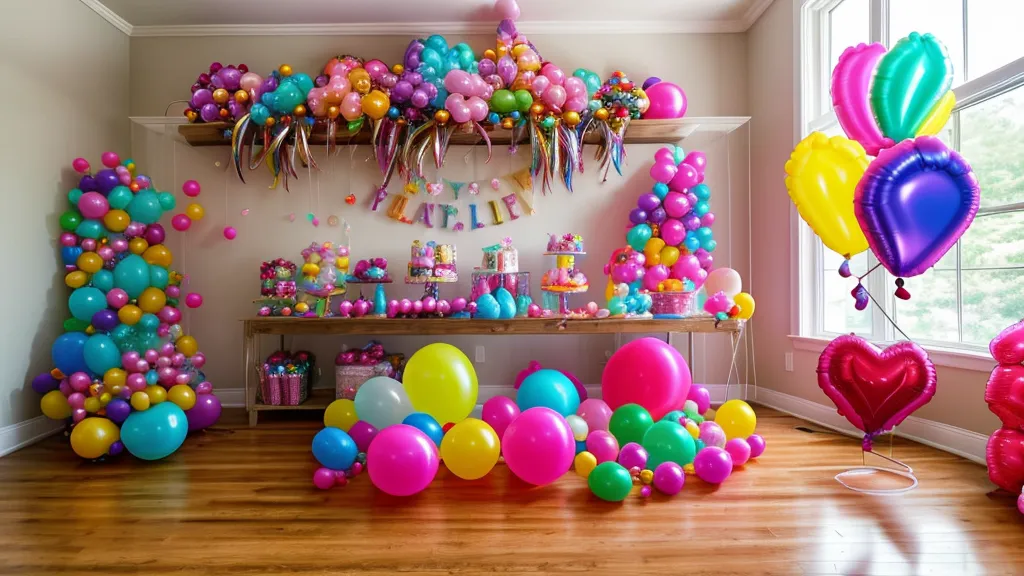 Contenedores transparentes etiquetados para organizar globos de látex por color y acabado