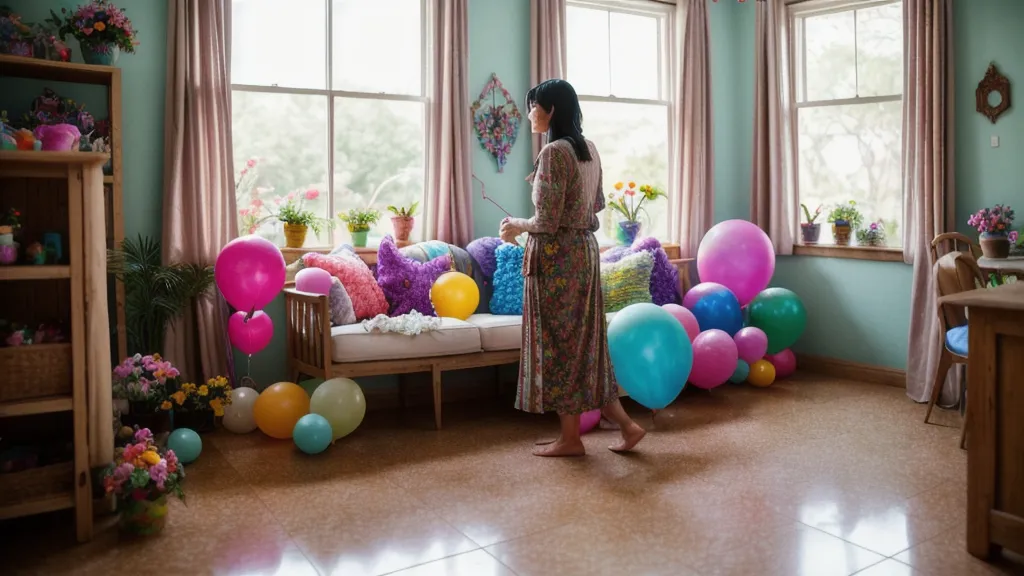 Decoradora terminando un ramo de flores de globoflexia resistente en su taller casero, tips de látex para fiestas en México