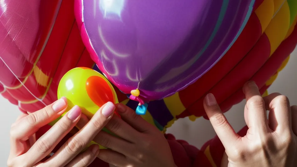 Manos anudando un globo de látex grueso para una decoración de fiesta