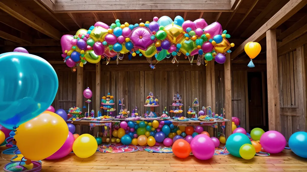 Globos de diferentes tamaños inflados sobre un piso de madera