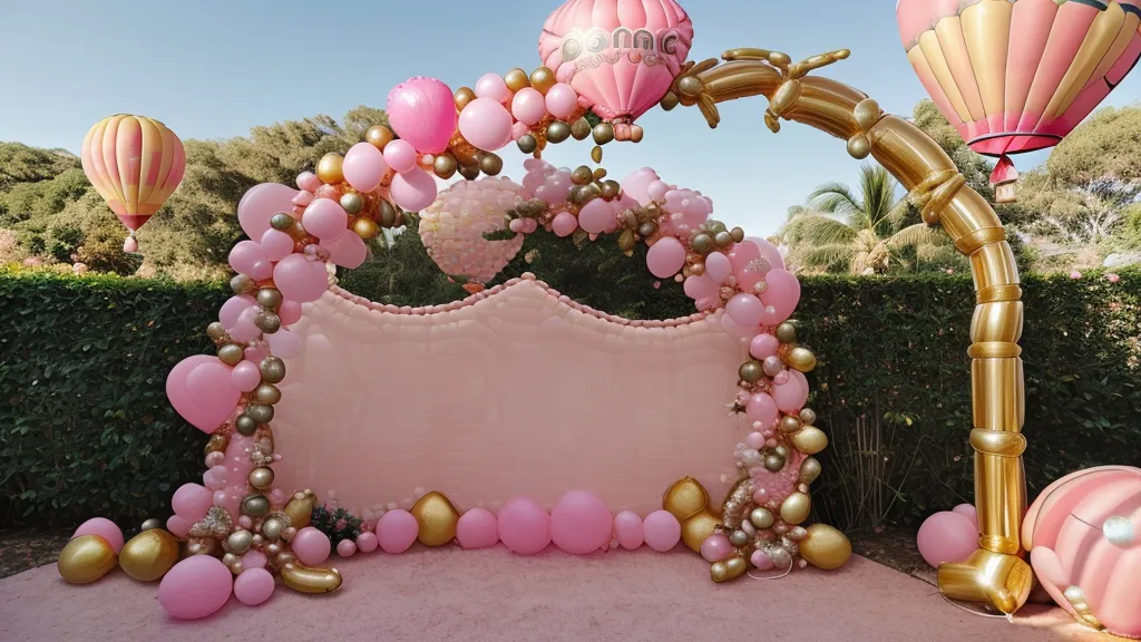 Arco de globos orgánico terminado en un jardín soleado de Guadalajara
