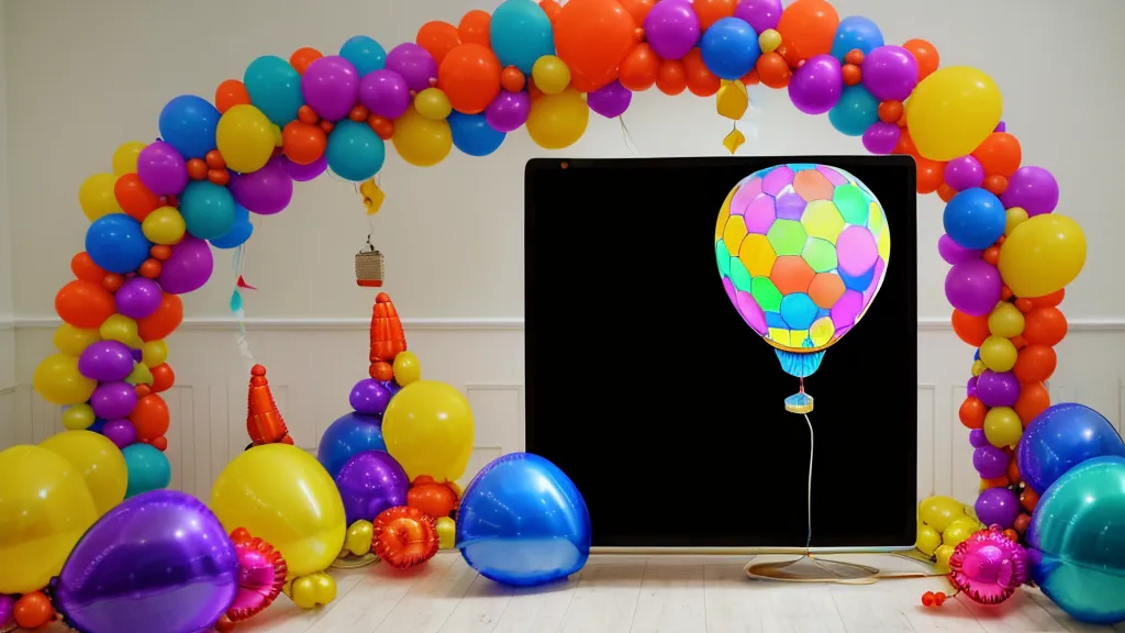 Pantalla de celular mostrando un boceto digital de globos sobre una foto real