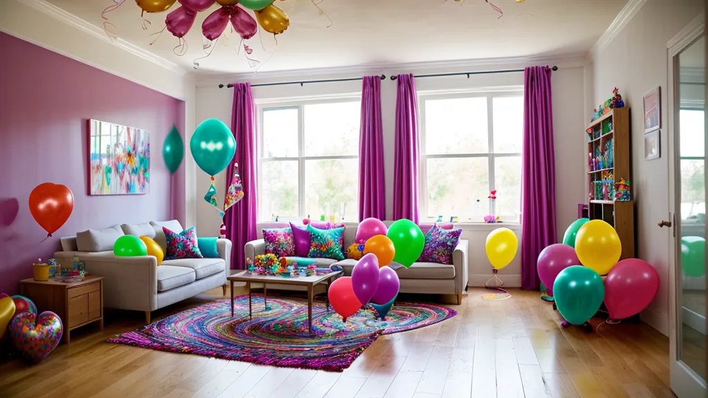 Tanque de helio portátil junto a un ramo de globos coloridos en una sala