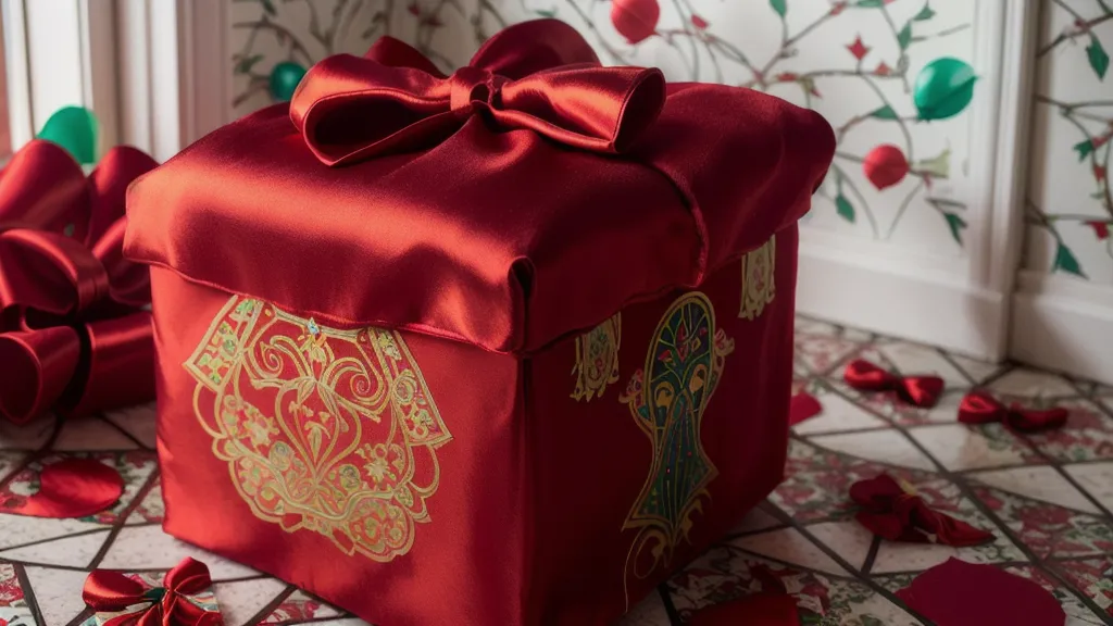 Caja sorpresa terminada con un moño rojo grande lista para entrega