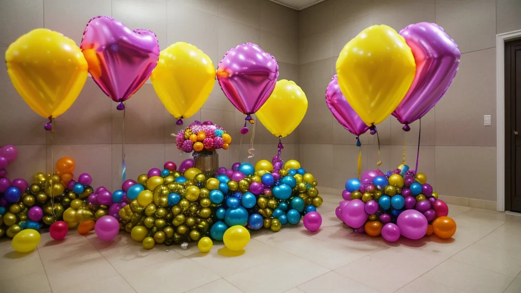 Tanque de helio y globos de 12 pulgadas en un taller casero