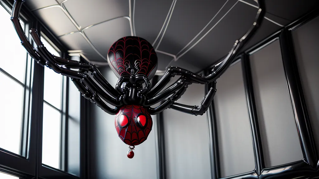 Araña gigante hecha con globos negros, una de las figuras de globos de Halloween favoritas de los niños