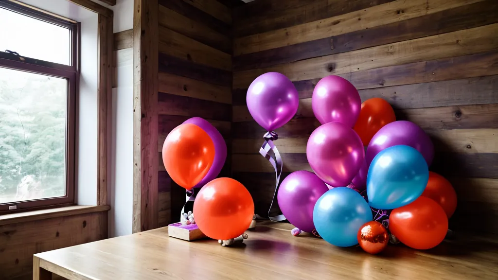 Tanque de helio y globos de colores listos para inflar figuras de Halloween en una fiesta infantil en México