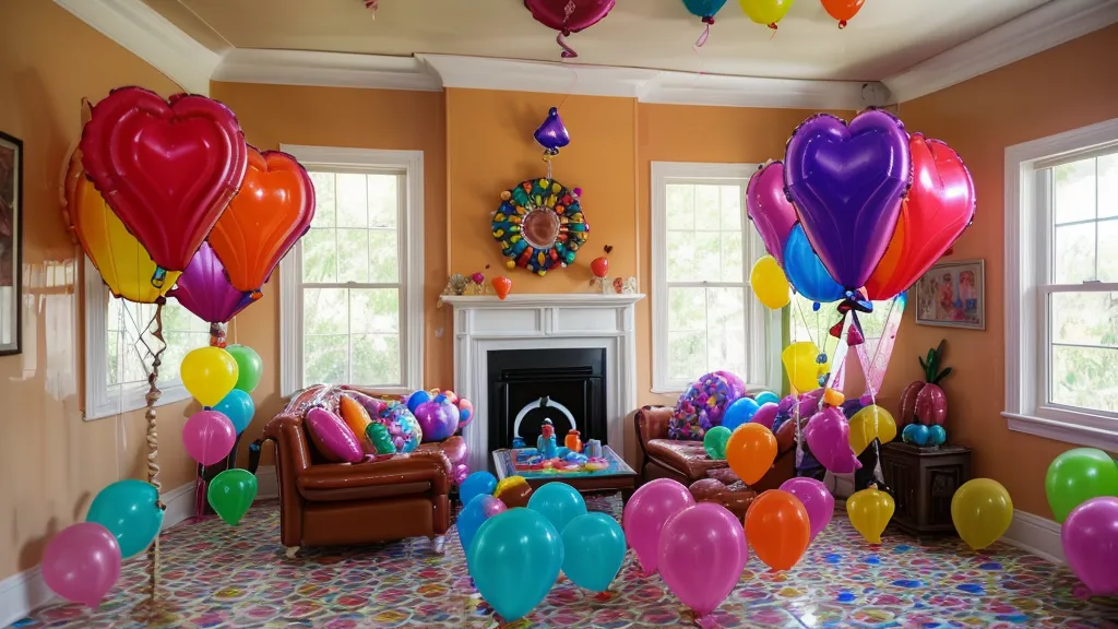 Inflador de globos y racimo de colores en el suelo de una casa
