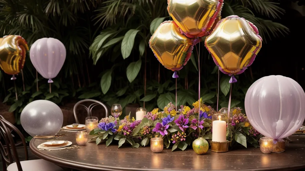 Centro de mesa con flor gigante de globos terminada