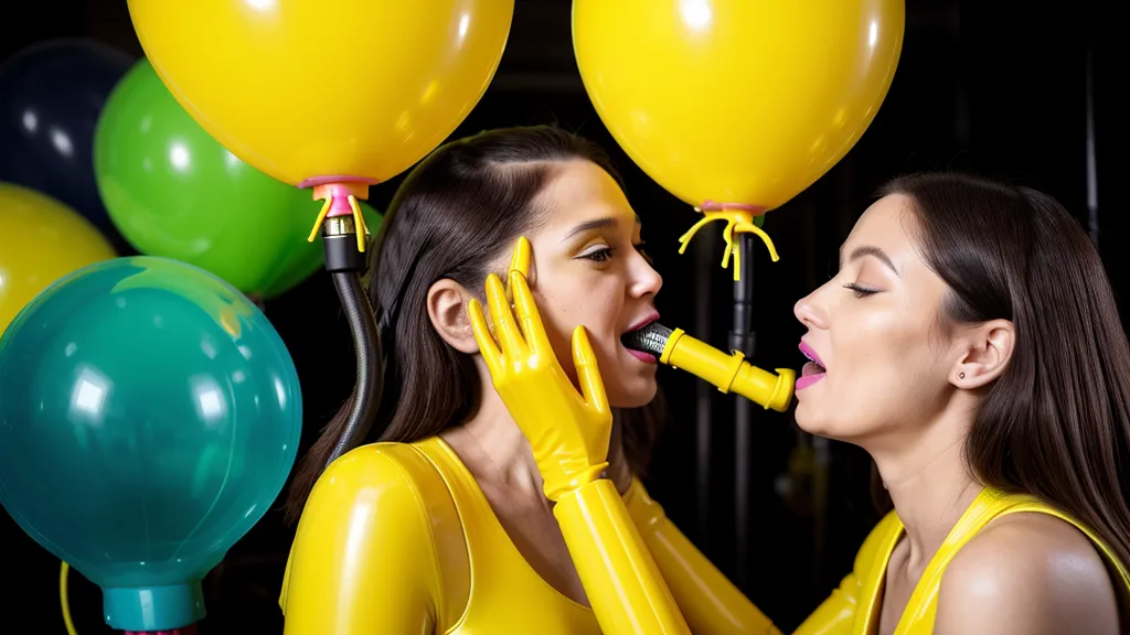 Uso de inflador de globos de doble boquilla para globos amarillos