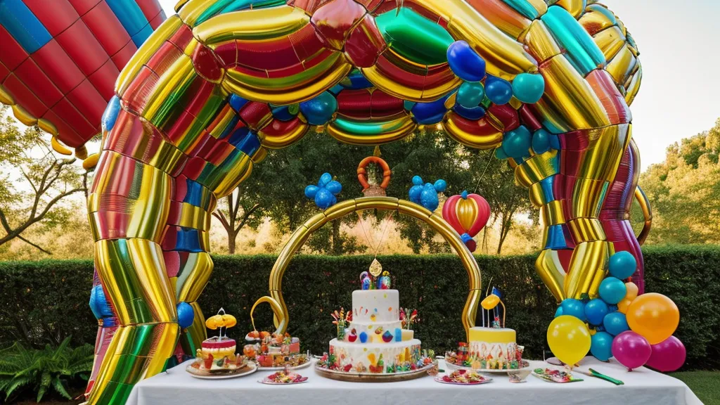 Arco de globos terminado en una fiesta infantil en un patio