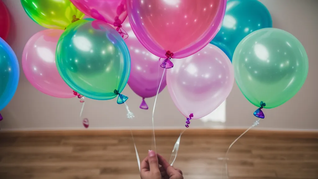 Primer plano de cinta de decoración para globos siendo utilizada para armar un arco