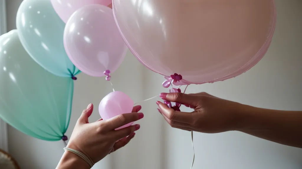 Manos amarrando un globo de látex profesional de alta calidad
