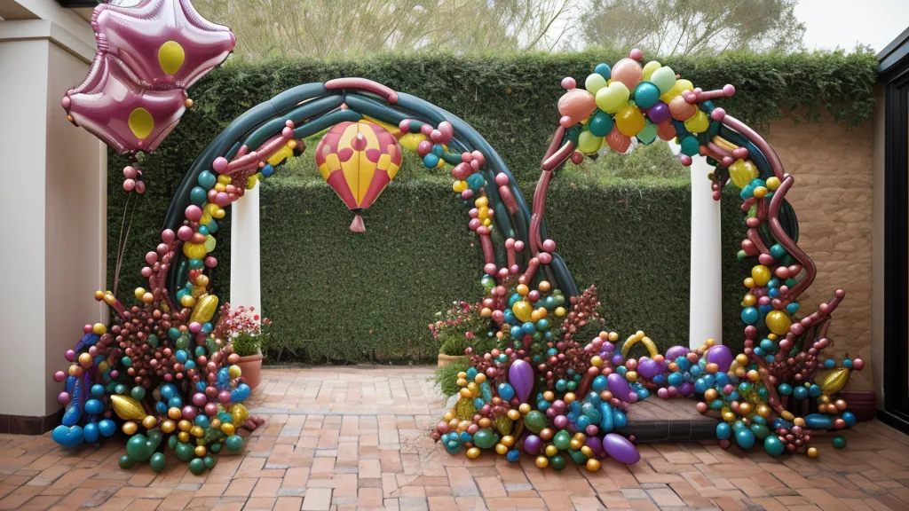 Arco orgánico de globos en un patio exterior aguantando el clima