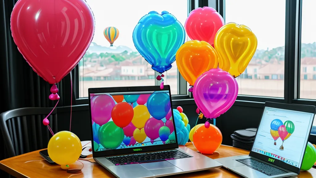 Boceto digital de un arreglo de globos comparado con el resultado final real.