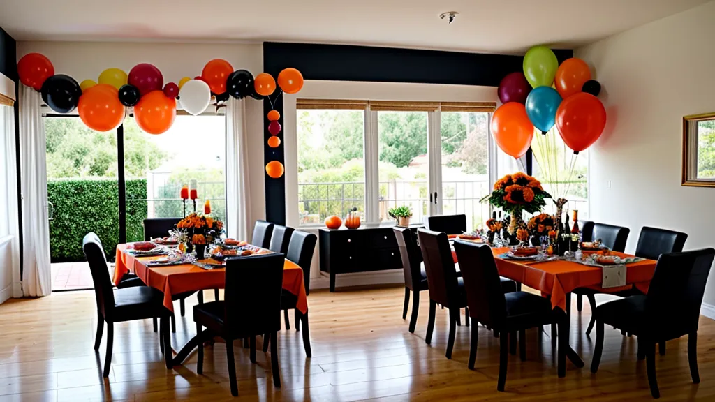 Arco de globos profesional para fiesta de Halloween en un patio