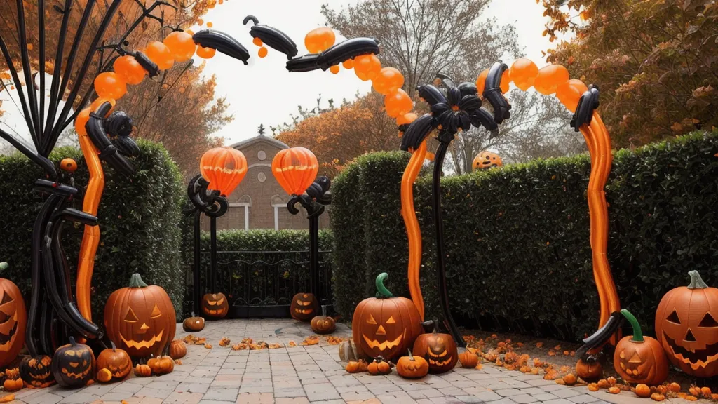 Arco de globos de Halloween inflado con aire y sellado térmicamente